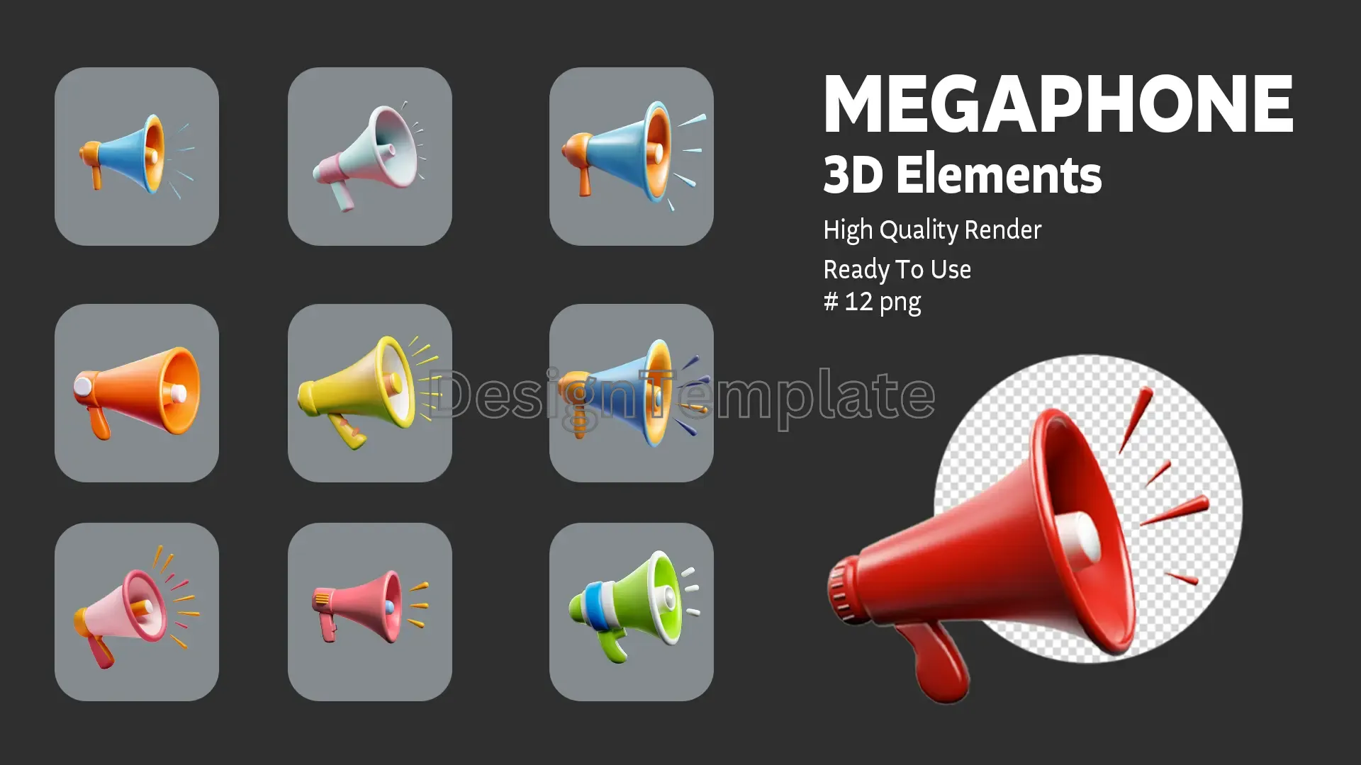 Voice Amplified Megaphone 3D Elements Collection